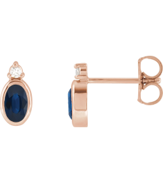 88546 Earring Set Lab-Grown Blue Sapphire Oval 5 X 3 Mm 14K Rose Natural Diamond Pair Friction Backs Included Polished Lab-Grown Blue Sapphire And .03 Ctw Natural Diamond Earrings