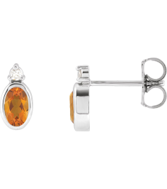 88546 Earring Set Natural Citrine Oval 5 X 3 Mm Sterling Silver Natural Diamond Pair Friction Backs Included Polished Natural Citrine And .03 Ctw Natural Diamond Earrings