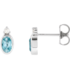 88546 Earring Set Natural Blue Zircon Oval 5 X 3 Mm Sterling Silver Natural Diamond Pair Friction Backs Included Polished Natural Zircon And .03 Ctw Natural Diamond Earrings