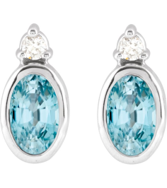 88546 Earring Set Natural Blue Zircon Oval 5 X 3 Mm Sterling Silver Natural Diamond Pair Friction Backs Included Polished Natural Zircon And .03 Ctw Natural Diamond Earrings