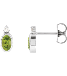 88546 Earring Set Natural Peridot Oval 5 X 3 Mm 14K White Natural Diamond Pair Friction Backs Included Polished Natural Peridot And .03 Ctw Natural Diamond Earrings
