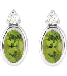 88546 Earring Set Natural Peridot Oval 5 X 3 Mm 14K White Natural Diamond Pair Friction Backs Included Polished Natural Peridot And .03 Ctw Natural Diamond Earrings