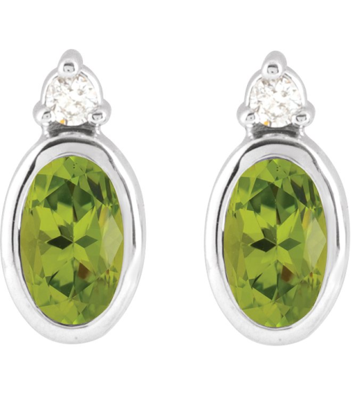 88546 Earring Set Natural Peridot Oval 5 X 3 Mm 14K White Natural Diamond Pair Friction Backs Included Polished Natural Peridot And .03 Ctw Natural Diamond Earrings