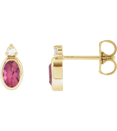 88546 Earring Set Natural Pink Tourmaline Oval 5 X 3 Mm 14K Yellow Natural Diamond Pair Friction Backs Included Polished Natural Pink Tourmaline And .03 Ctw Natural Diamond Earrings