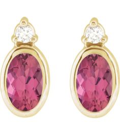 88546 Earring Set Natural Pink Tourmaline Oval 5 X 3 Mm 14K Yellow Natural Diamond Pair Friction Backs Included Polished Natural Pink Tourmaline And .03 Ctw Natural Diamond Earrings