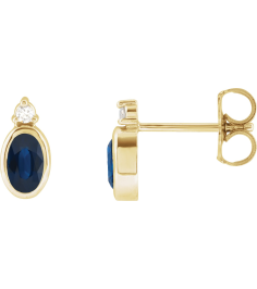 88546 Earring Set Lab-Grown Blue Sapphire Oval 5 X 3 Mm 14K Yellow Natural Diamond Pair Friction Backs Included Polished Lab-Grown Blue Sapphire And .03 Ctw Natural Diamond Earrings