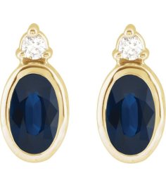 88546 Earring Set Lab-Grown Blue Sapphire Oval 5 X 3 Mm 14K Yellow Natural Diamond Pair Friction Backs Included Polished Lab-Grown Blue Sapphire And .03 Ctw Natural Diamond Earrings