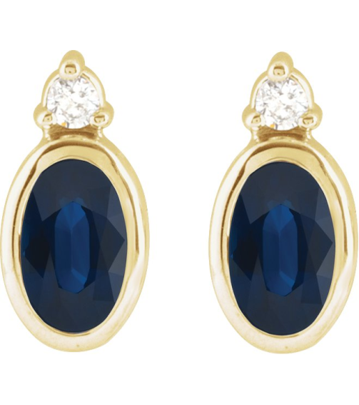 88546 Earring Set Lab-Grown Blue Sapphire Oval 5 X 3 Mm 14K Yellow Natural Diamond Pair Friction Backs Included Polished Lab-Grown Blue Sapphire And .03 Ctw Natural Diamond Earrings