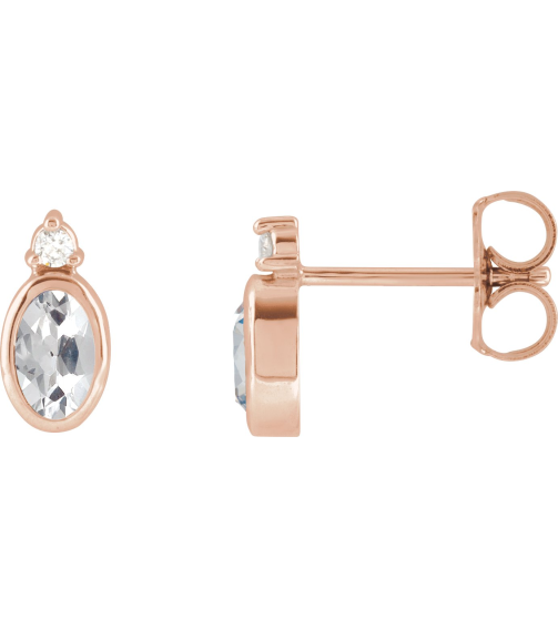 88546 Earring Set Natural White Sapphire Oval 5 X 3 Mm 14K Rose Natural Diamond Pair Friction Backs Included Polished Natural White Sapphire And .03 Ctw Natural Diamond Earrings