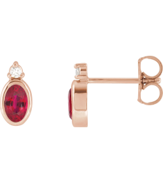88546 Earring Set Lab-Grown Ruby Oval 5 X 3 Mm 14K Rose Natural Diamond Pair Friction Backs Included Polished Lab-Grown Ruby And .03 Ctw Natural Diamond Earrings