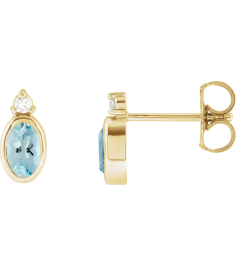 88546 Earring Set Natural Aquamarine Oval 5 X 3 Mm 14K Yellow Natural Diamond Pair Friction Backs Included Polished Natural Aquamarine And .03 Ctw Natural Diamond Earrings