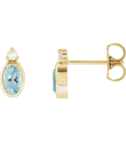 88546 Earring Set Natural Aquamarine Oval 5 X 3 Mm 14K Yellow Natural Diamond Pair Friction Backs Included Polished Natural Aquamarine And .03 Ctw Natural Diamond Earrings