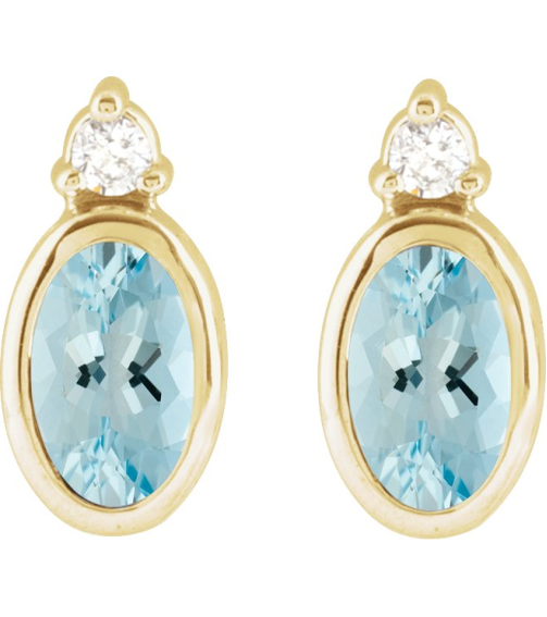 88546 Earring Set Natural Aquamarine Oval 5 X 3 Mm 14K Yellow Natural Diamond Pair Friction Backs Included Polished Natural Aquamarine And .03 Ctw Natural Diamond Earrings