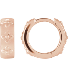 88595 Earring 14K Rose Bead BlastPolished 13.2 Mm 4 Mm Pair Hinged Polished Fancy Hoop Earrings