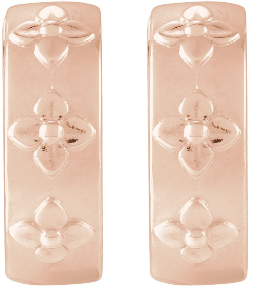 88595 Earring 14K Rose Bead BlastPolished 13.2 Mm 4 Mm Pair Hinged Polished Fancy Hoop Earrings