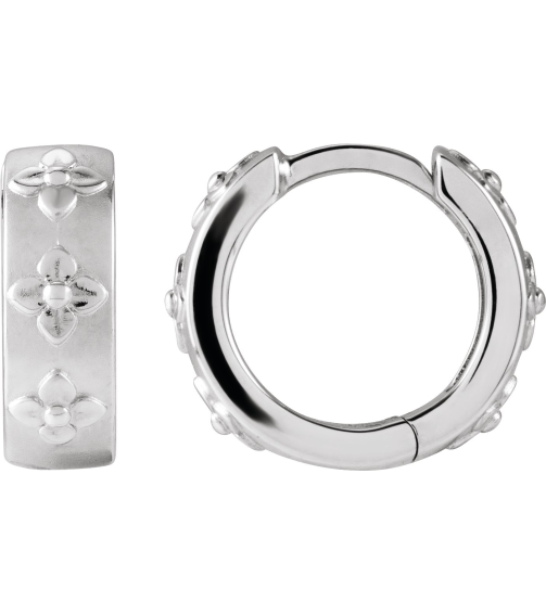 88595 Earring Platinum Bead BlastPolished 13.2 Mm 4 Mm Each Hinged Polished Fancy Hoop Earring