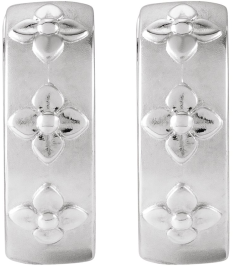 88595 Earring Platinum Bead BlastPolished 13.2 Mm 4 Mm Pair Hinged Polished Fancy Hoop Earrings