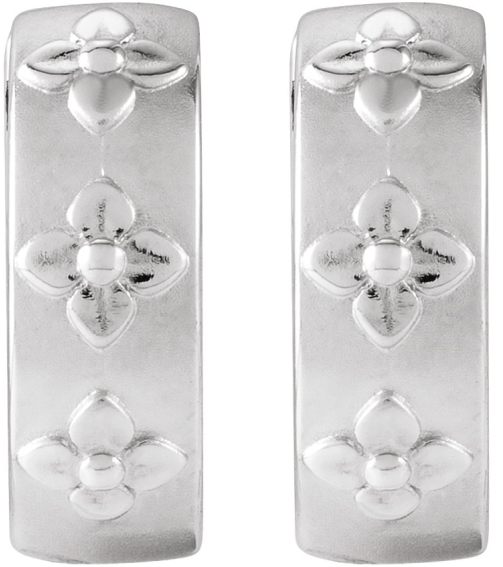 88595 Earring Platinum Bead BlastPolished 13.2 Mm 4 Mm Pair Hinged Polished Fancy Hoop Earrings