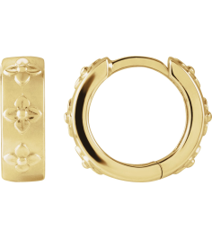 88595 Earring 14K Yellow Bead BlastPolished 13.2 Mm 4 Mm Each Hinged Polished Fancy Hoop Earring