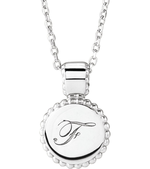 88596 Necklace 14K White 14.6 X 10 Mm 16-18 In Polished Engravable Beaded Disc Necklace