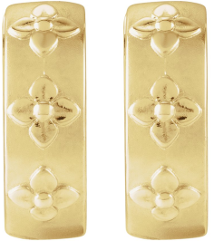 88595 Earring 14K Yellow Bead BlastPolished 13.2 Mm 4 Mm Pair Hinged Polished Fancy Hoop Earrings