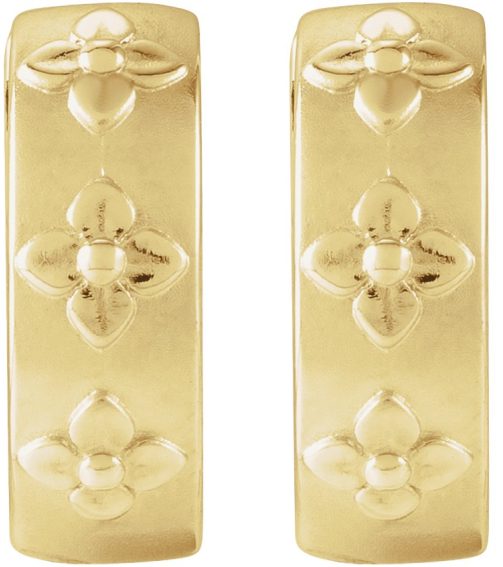 88595 Earring 14K Yellow Bead BlastPolished 13.2 Mm 4 Mm Pair Hinged Polished Fancy Hoop Earrings