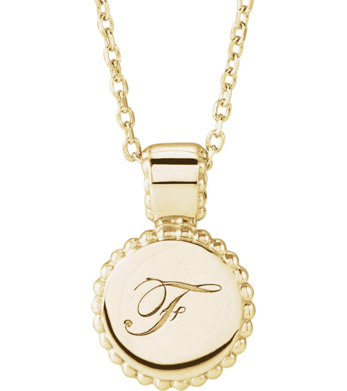 88596 Necklace 14K Yellow 14.6 X 10 Mm 16-18 In Polished Engravable Beaded Disc Necklace