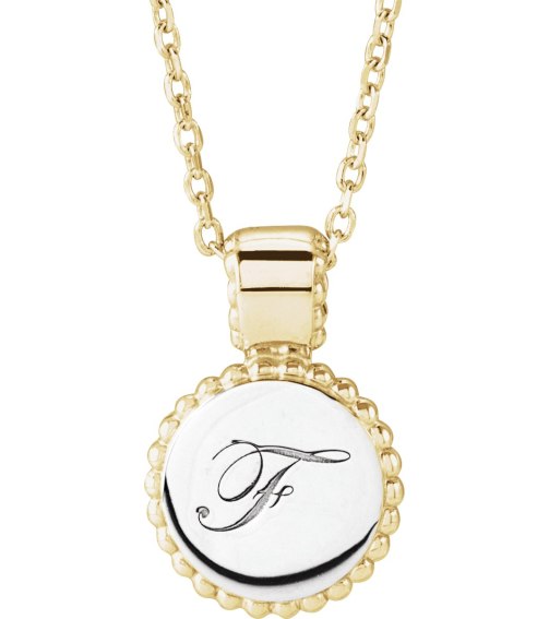 88596 Necklace 14K YellowWhite 14.6 X 10 Mm 16-18 In Polished Engravable Beaded Disc Necklace