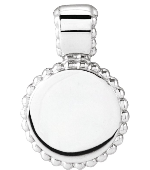 88596 Pendant 14K White 14.75 X 10 Mm Polished Engravable Beaded Disc Pendant