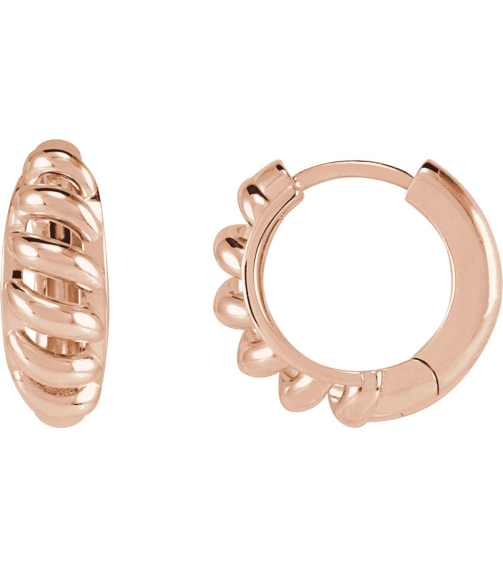 88460 Earring 14K Rose 12.9 Mm 5.6 Mm Right Hinged Polished Rope Dome Huggie Earring