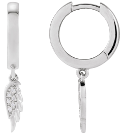88531 Earring Set Natural Diamond Round 1 Mm 14K White Natural Diamond Pair Hinged Polished .03 Ctw Natural Diamond Angel Wing Hinged Hoop Earrings