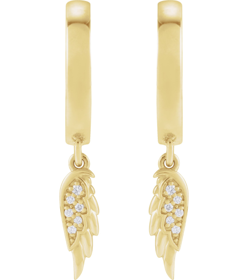 88531 Earring Set Natural Diamond Round 1 Mm 14K Yellow Natural Diamond Pair Hinged Polished .03 Ctw Natural Diamond Angel Wing Hinged Hoop Earrings