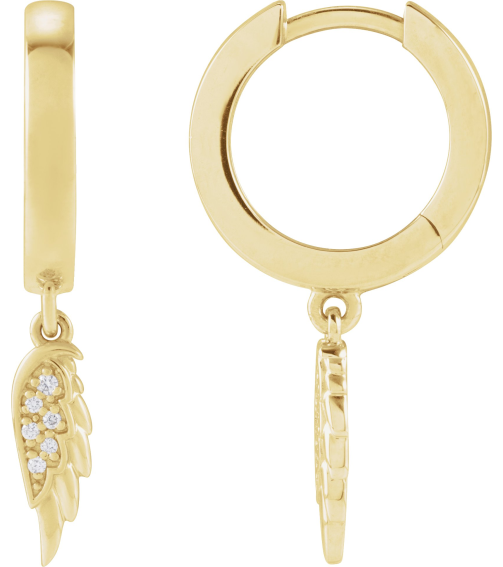 88531 Earring Set Natural Diamond Round 1 Mm 14K Yellow Natural Diamond Pair Hinged Polished .03 Ctw Natural Diamond Angel Wing Hinged Hoop Earrings