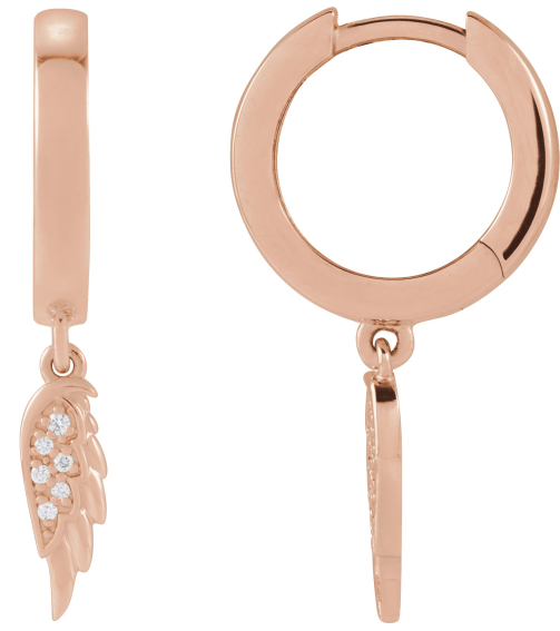 88531 Earring Set Natural Diamond Round 1 Mm 14K Rose Natural Diamond Pair Hinged Polished .03 Ctw Natural Diamond Angel Wing Hinged Hoop Earrings