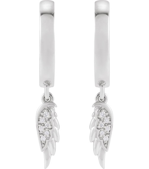 88531 Earring Set Natural Diamond Round 1 Mm Platinum Natural Diamond Pair Hinged Polished .03 Ctw Natural Diamond Angel Wing Hinged Hoop Earrings