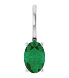 88601 Pendant Set Sterling Silver Oval Natural Emerald 6 X 4 Mm Polished Natural Emerald Solitaire Charm Pendant