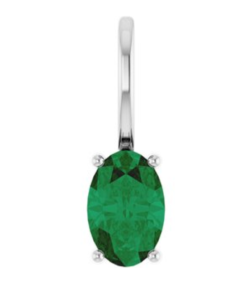 88601 Pendant Set Sterling Silver Oval Natural Emerald 6 X 4 Mm Polished Natural Emerald Solitaire Charm Pendant