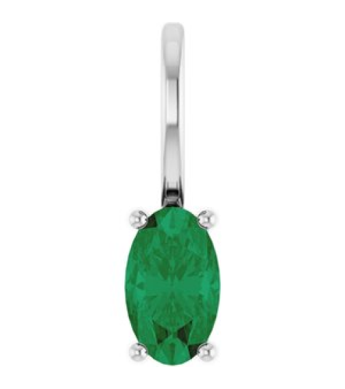 88601 Pendant Set Sterling Silver Oval Natural Emerald 5 X 3 Mm Polished Natural Emerald Solitaire Charm Pendant