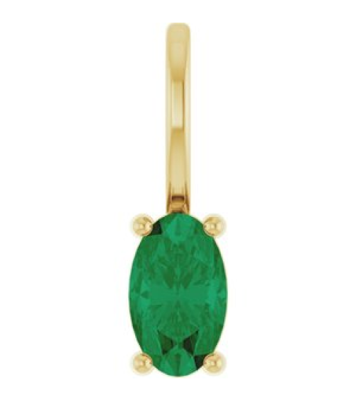 88601 Pendant Set 14K Yellow Oval Lab-Grown Emerald 5 X 3 Mm Polished Lab-Grown Emerald Solitaire Charm Pendant