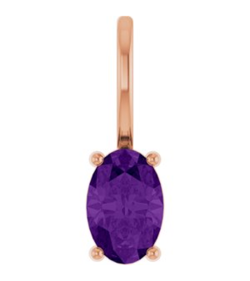 88601 Pendant Set 14K Rose Oval Natural Amethyst 6 X 4 Mm Polished Natural Amethyst Solitaire Charm Pendant