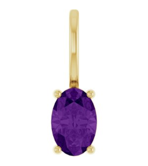 88601 Pendant Set 14K Yellow Oval Natural Amethyst 6 X 4 Mm Polished Natural Amethyst Solitaire Charm Pendant