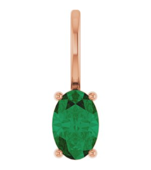 88601 Pendant Set 14K Rose Oval Natural Emerald 6 X 4 Mm Polished Natural Emerald Solitaire Charm Pendant