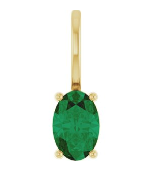 88601 Pendant Set 14K Yellow Oval Lab-Grown Emerald 6 X 4 Mm Polished Lab-Grown Emerald Solitaire Charm Pendant