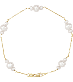 65764 Bracelet Set 14K Yellow Pearl Cultured White Freshwater Pearl 5.5-6.0 Mm 7 12 In Polished Cultured White Freshwater Pearl Bracelet