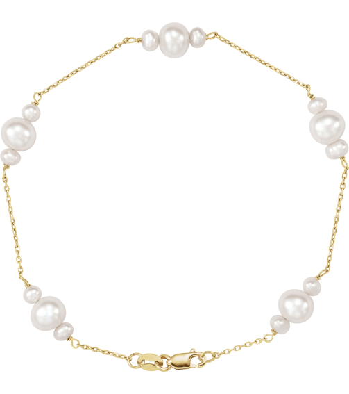 65764 Bracelet Set 14K Yellow Pearl Cultured White Freshwater Pearl 5.5-6.0 Mm 7 12 In Polished Cultured White Freshwater Pearl Bracelet