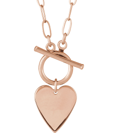 88593 Necklace 14K Rose Heart 15.6 X 12 Mm 18 In Polished Engravable Heart Toggle Styled Necklace