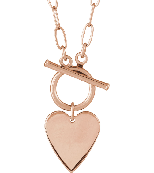 88593 Necklace 14K Rose Heart 15.6 X 12 Mm 18 In Polished Engravable Heart Toggle Styled Necklace