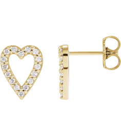 88612 Earring Set 14K Yellow 12.15 Mm Natural Diamond Round 1.2Mm 14 Ctw I1, Gh Pair Friction Backs Included Polished 14 Ctw Natural Diamond Heart Earrings