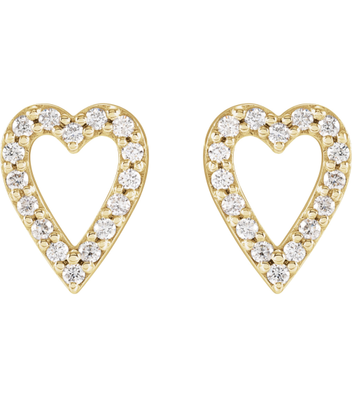 88612 Earring Set 14K Yellow 10.4 Mm Natural Diamond Round 1.2Mm 15 Ctw I1, Gh Pair Friction Backs Included Polished 15 Ctw Natural Diamond Heart Earrings