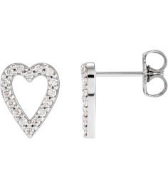 88612 Earring Set Platinum 10.4 Mm Natural Diamond Round 1.2Mm 15 Ctw Si2-Si3, Gh Pair Friction Backs Included Polished 15 Ctw Natural Diamond Heart Earrings